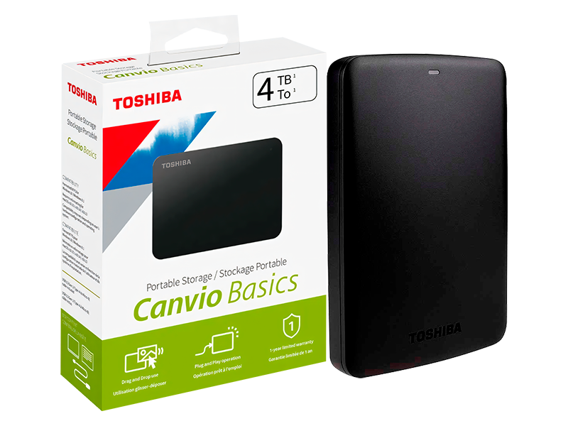 DISCO DURO EXTERNO 4TB TOSHIBA CANVIO BASICS USB 3.0&2.0 (PN: HDTB440XK3CA)